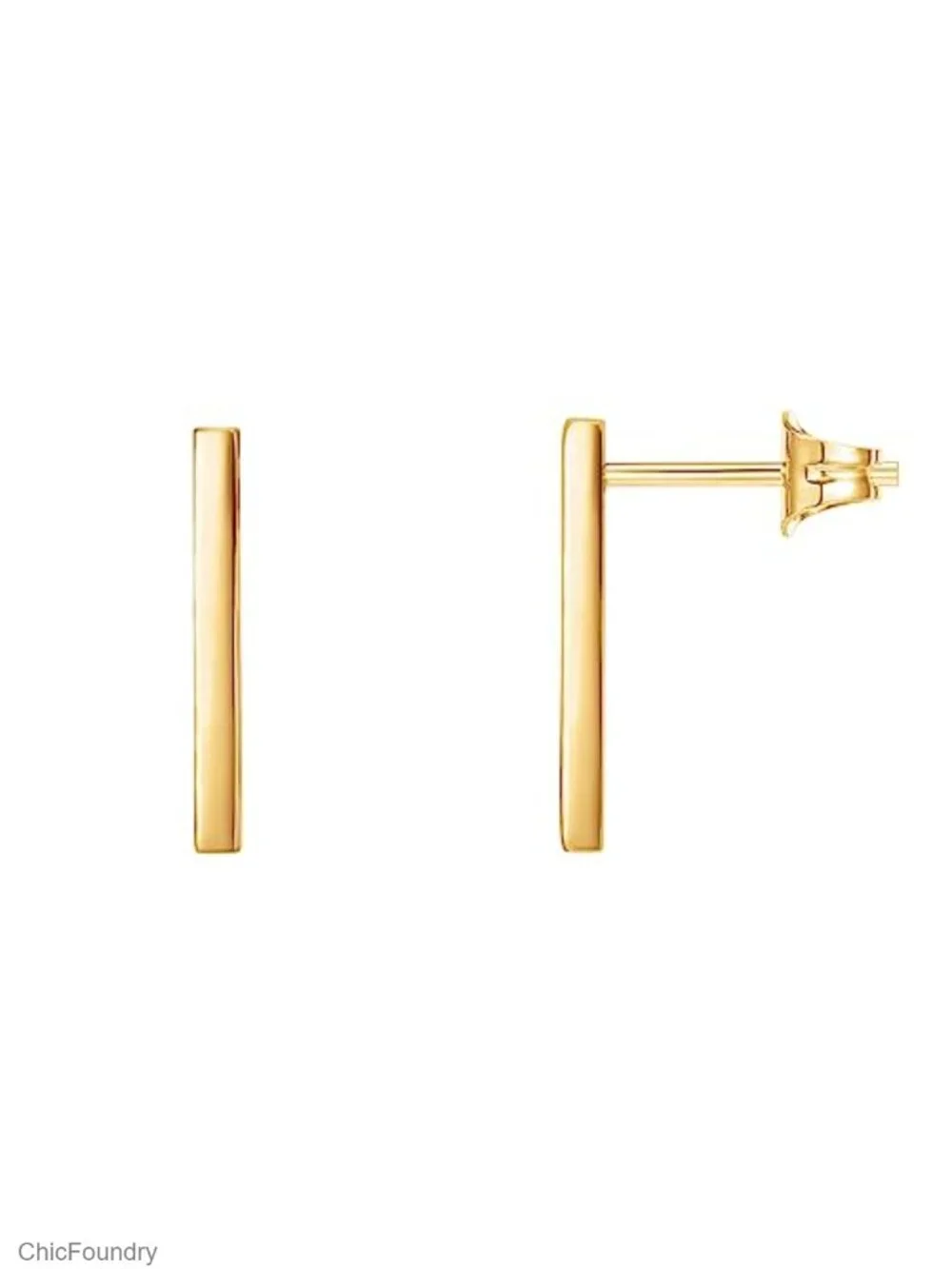 14K Gold Plated 925 Sterling Silver Dainty Mini Bar Stud Earrings Hypoallergenic
